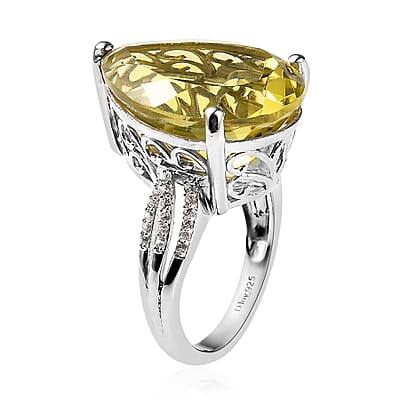 Ouro Verde Quartz and White Zircon Ring in Platinum Over Sterling Silver (Size 10.0) 16.00 ctw