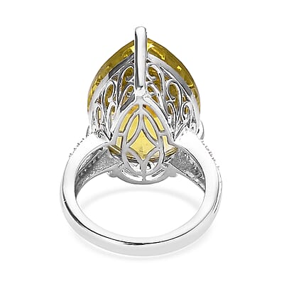 Ouro Verde Quartz and White Zircon Ring in Platinum Over Sterling Silver (Size 10.0) 16.00 ctw