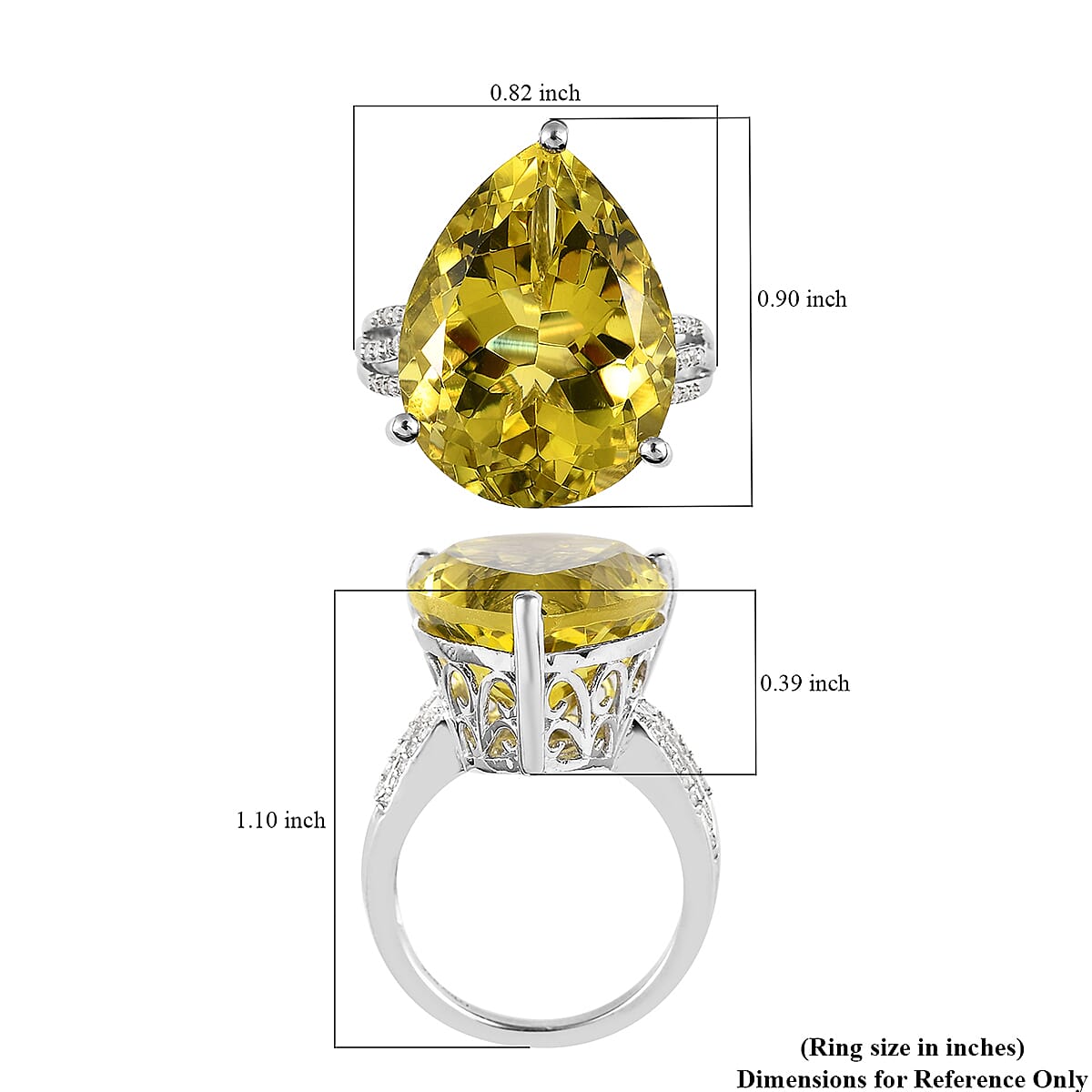 Ouro Verde Quartz and White Zircon Ring in Platinum Over Sterling Silver (Size 10.0) 16.00 ctw