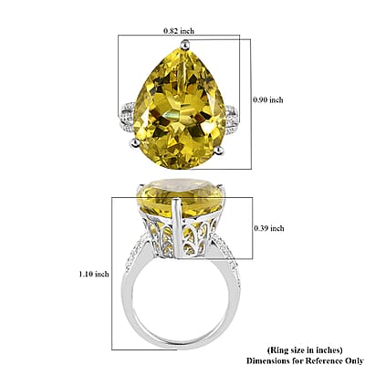 Ouro Verde Quartz and White Zircon Ring in Platinum Over Sterling Silver (Size 10.0) 16.00 ctw