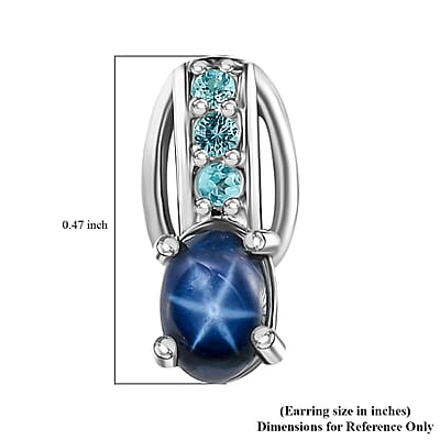 Blue Star Sapphire (DF) and Madagascar Paraiba Apatite Earrings in Platinum Over Sterling Silver 1.75 ctw