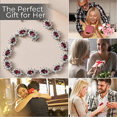 Ouro Fino Rubellite Sunburst Bracelet, Moissanite Accent Bracelet, Rubellite Bracelet, Platinum Over Sterling Silver Bracelet (6.50 In) 6.25 ctw