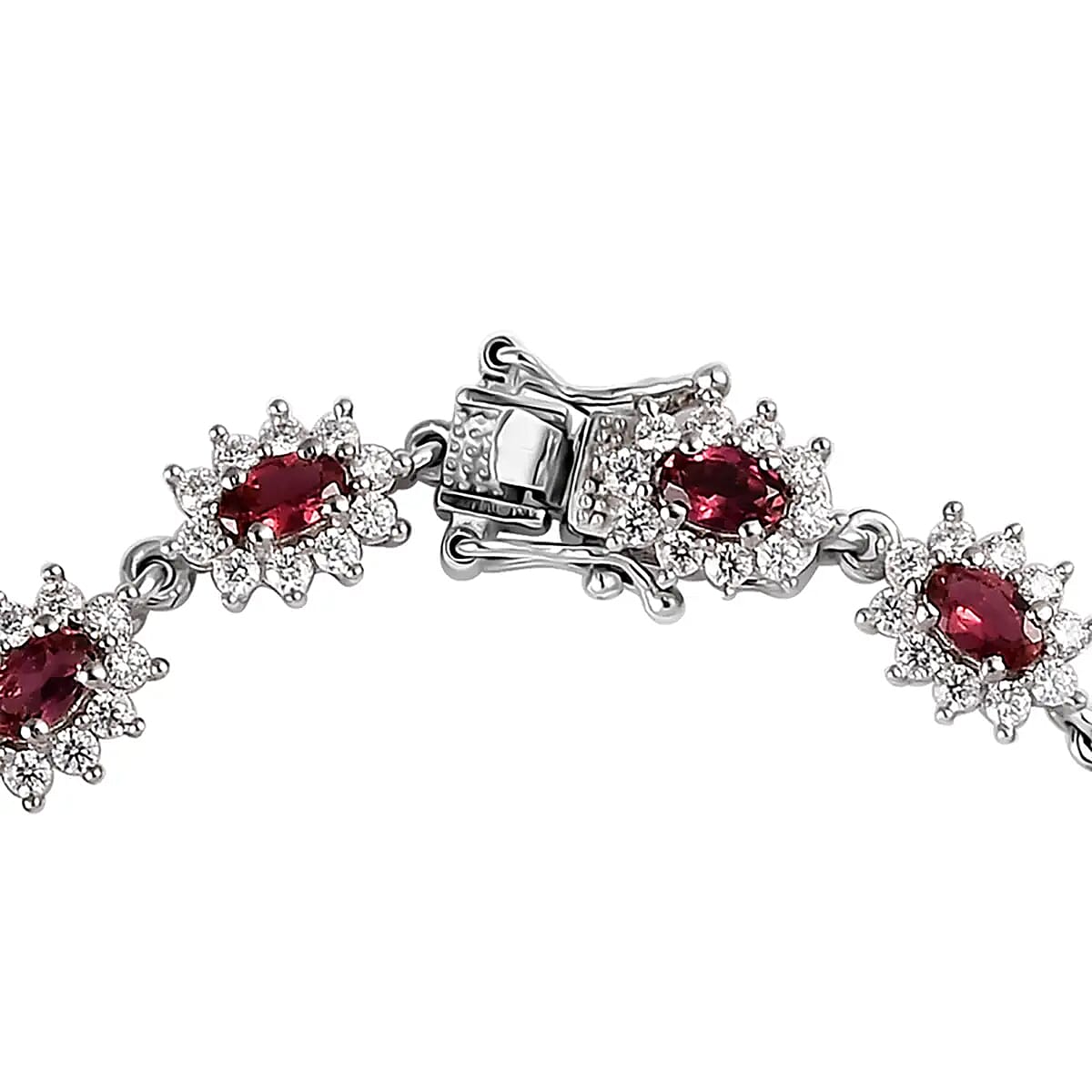 Ouro Fino Rubellite Sunburst Bracelet, Moissanite Accent Bracelet, Rubellite Bracelet, Platinum Over Sterling Silver Bracelet (6.50 In) 6.25 ctw