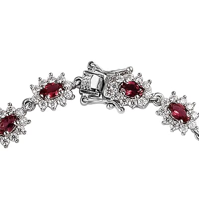 Ouro Fino Rubellite Sunburst Bracelet, Moissanite Accent Bracelet, Rubellite Bracelet, Platinum Over Sterling Silver Bracelet (6.50 In) 6.25 ctw