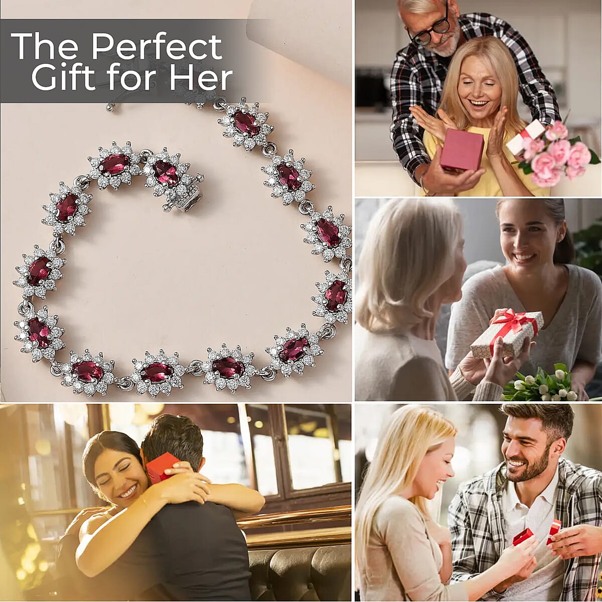 Ouro Fino Rubellite Sunburst Bracelet, Moissanite Accent Bracelet, Rubellite Bracelet, Platinum Over Sterling Silver Bracelet (7.25 In) 6.50 ctw image number 3