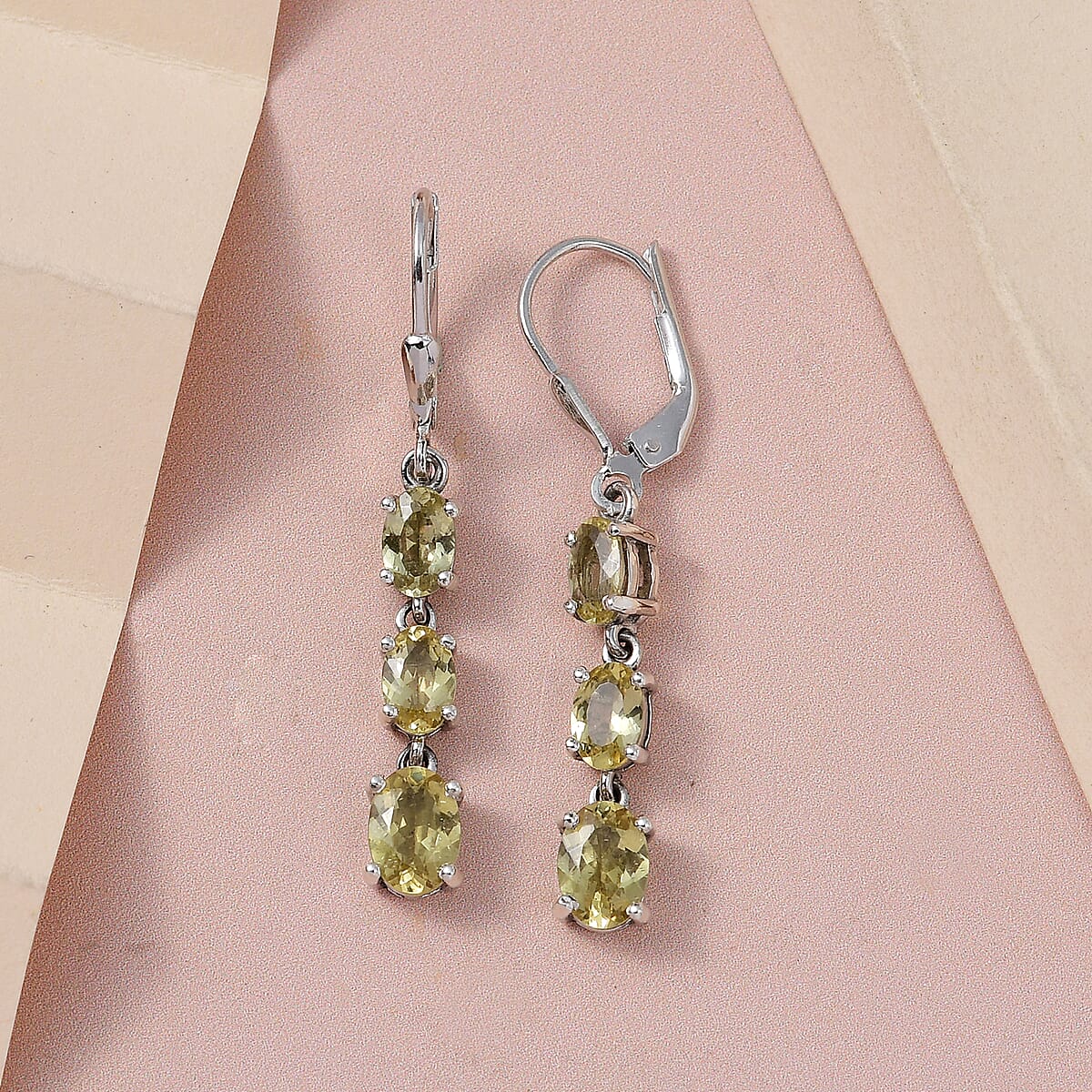 Brazilian Golden Apatite Lever Back Earrings in Platinum Over Sterling Silver 3.35 ctw image number 1