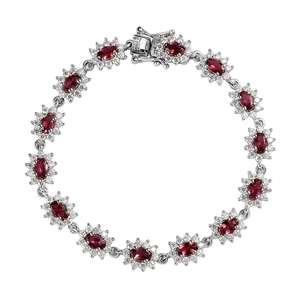 Ouro Fino Rubellite and Moissanite 7.00 ctw Sunburst Bracelet, Accent Bracelet, Rubellite Bracelet, Platinum Over Sterling Silver Bracelet (8.00 In) image number 0