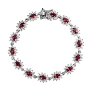 Ouro Fino Rubellite Sunburst Bracelet, Moissanite Accent Bracelet, Rubellite Bracelet, Platinum Over Sterling Silver Bracelet (8.00 In) 7.00 ctw