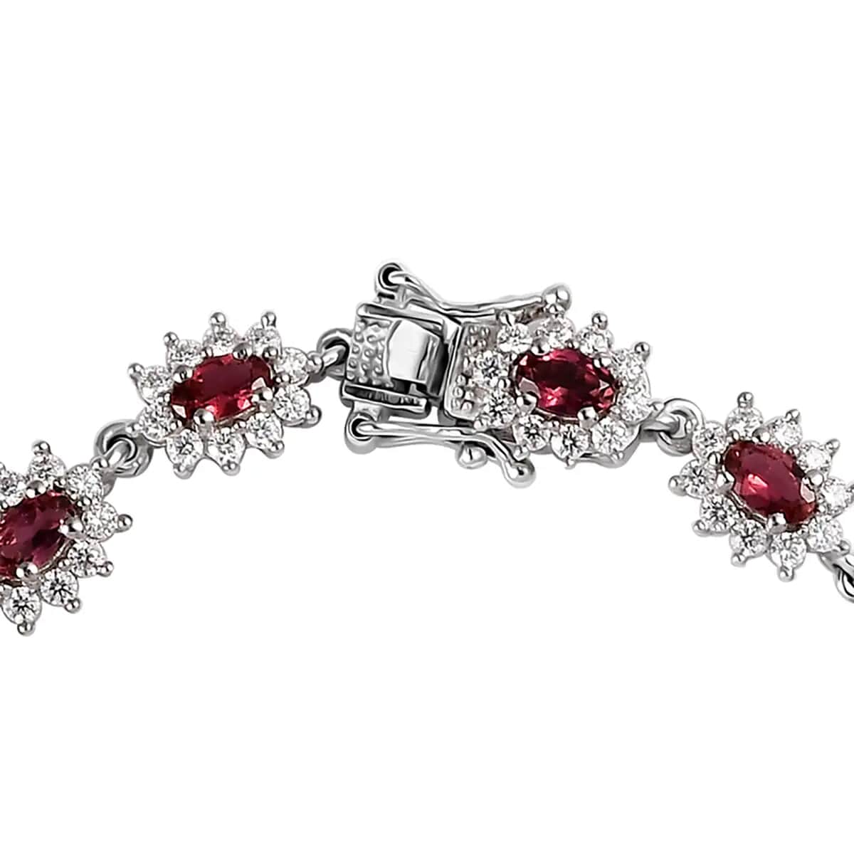 Ouro Fino Rubellite and Moissanite 7.00 ctw Sunburst Bracelet, Accent Bracelet, Rubellite Bracelet, Platinum Over Sterling Silver Bracelet (8.00 In) image number 4