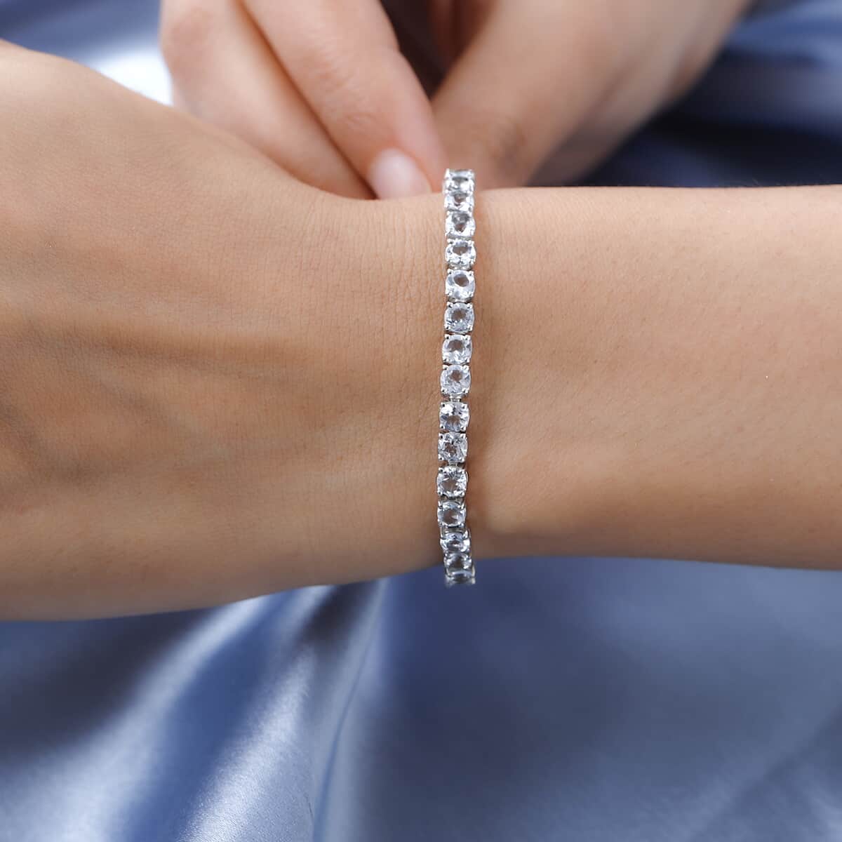 TLV Premium Brazilian Goshenite Tennis Bracelet in Platinum Over Sterling Silver (6.50 In) 9.65 ctw image number 2