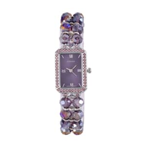 Strada Japanese Movement Purple Austrian Crystal & Magic Purple Color Glass Beaded Stretch Bracelet Watch (20.32-28.19mm) (6.50-7.00 Inches)