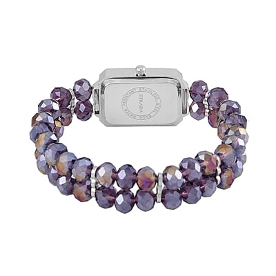 Strada Japanese Movement Purple Austrian Crystal & Magic Purple Color Glass Beaded Stretch Bracelet Watch (20.32-28.19mm) (6.50-7.00 Inches)