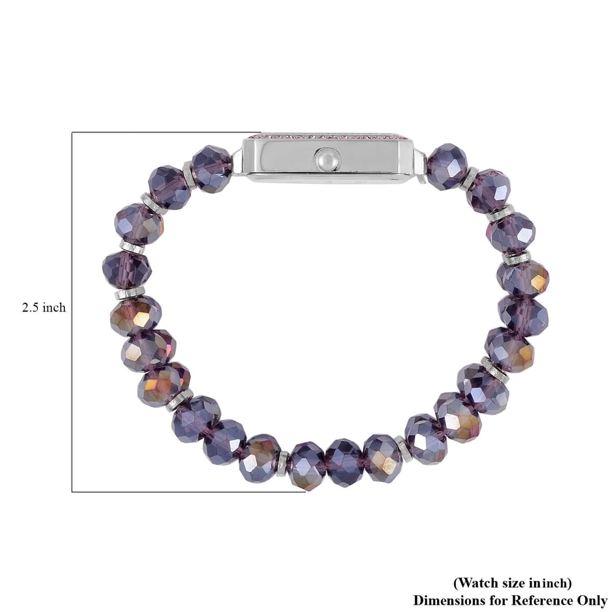 Strada Japanese Movement Purple Austrian Crystal & Magic Purple Color Glass Beaded Stretch Bracelet Watch (20.32-28.19mm) (6.50-7.00 Inches) image number 7
