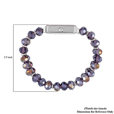 Strada Japanese Movement Purple Austrian Crystal & Magic Purple Color Glass Beaded Stretch Bracelet Watch (20.32-28.19mm) (6.50-7.00 Inches)
