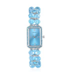 Strada Japanese Movement Blue Austrian Crystal & Blue Color Glass Beaded Stretch Bracelet Watch (20.32-28.19mm) (6.50-7.00 Inches)