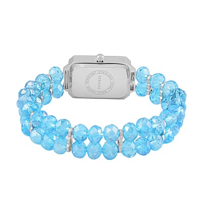 Strada Japanese Movement Blue Austrian Crystal & Blue Color Glass Beaded Stretch Bracelet Watch (20.32-28.19mm) (6.50-7.00 Inches)
