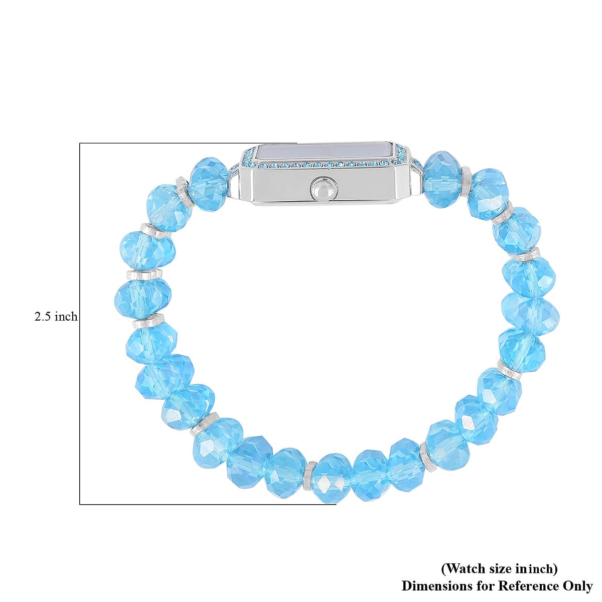 Strada Japanese Movement Blue Austrian Crystal & Blue Color Glass Beaded Stretch Bracelet Watch (20.32-28.19mm) (6.50-7.00 Inches) image number 6