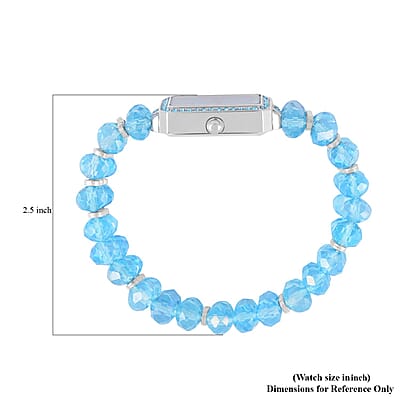 Strada Japanese Movement Blue Austrian Crystal & Blue Color Glass Beaded Stretch Bracelet Watch (20.32-28.19mm) (6.50-7.00 Inches)