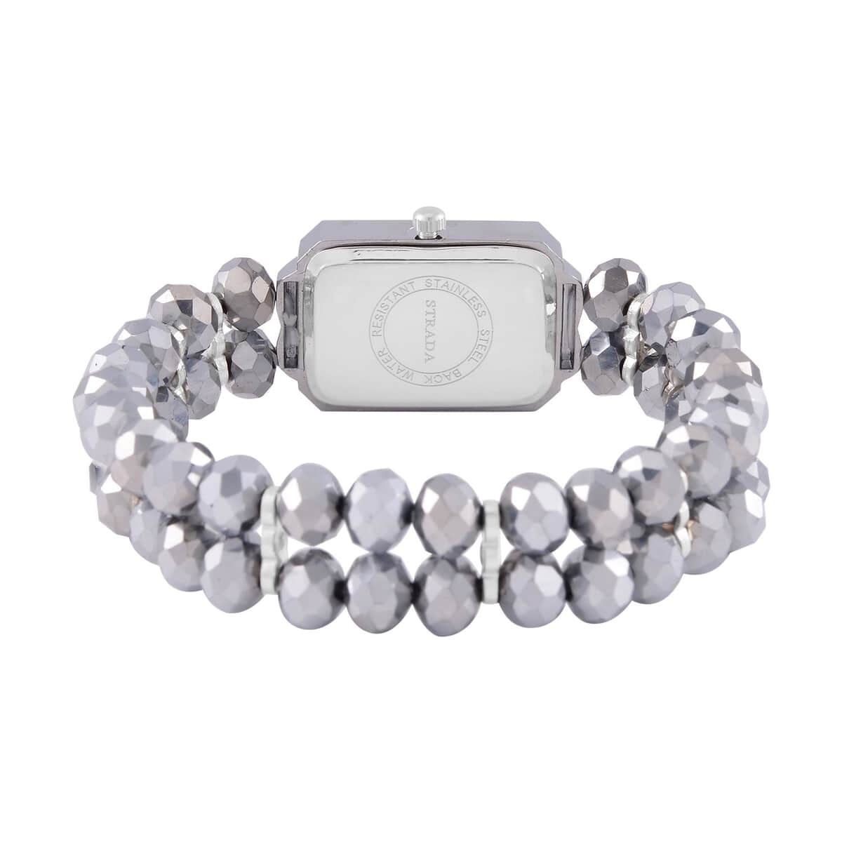 Strada Japanese Movement Silver Color Austrian Crystal & Silver Color Glass Beaded Stretch Bracelet Watch (20.32-28.19mm) (6.50-7.00 Inches) image number 5