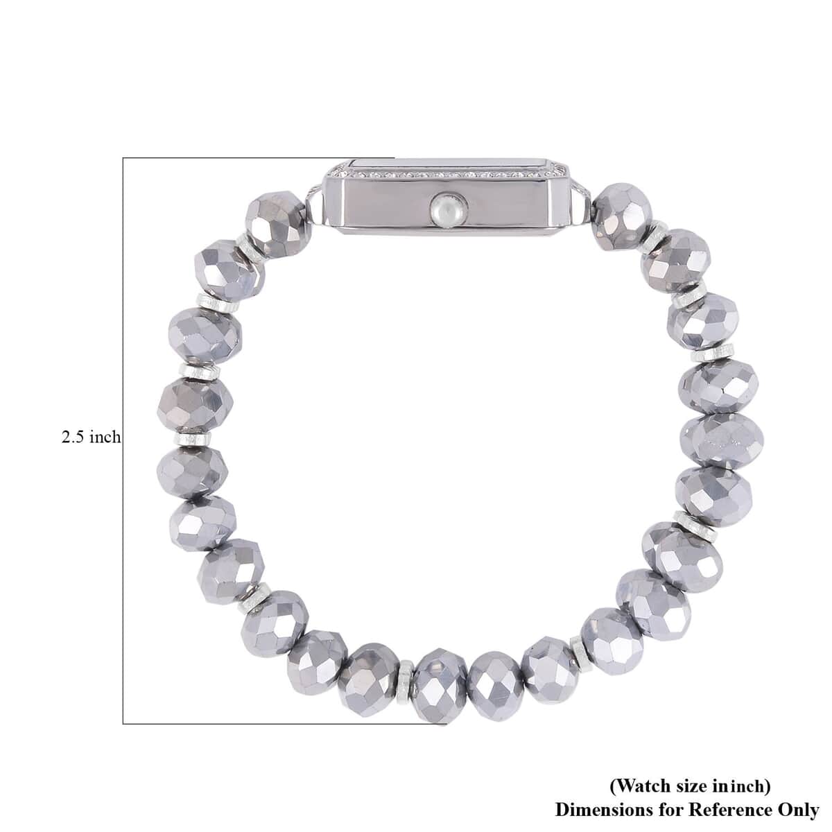 Strada Japanese Movement Silver Color Austrian Crystal & Silver Color Glass Beaded Stretch Bracelet Watch (20.32-28.19mm) (6.50-7.00 Inches) image number 6