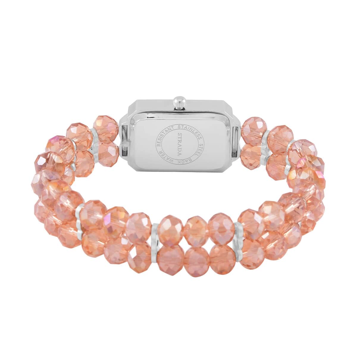 Strada Japanese Movement Pink Color Austrian Crystal & Pink Color Glass Beaded Stretch Bracelet Watch (20.32-28.19mm) (6.50-7.00 Inches) image number 5