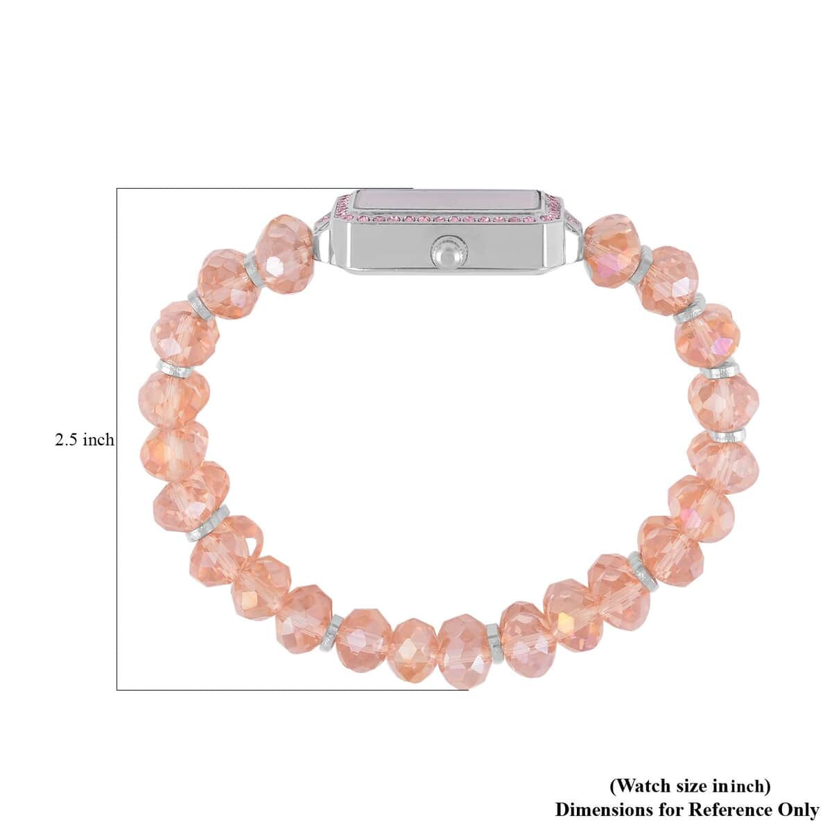 Strada Japanese Movement Pink Color Austrian Crystal & Pink Color Glass Beaded Stretch Bracelet Watch (20.32-28.19mm) (6.50-7.00 Inches) image number 6