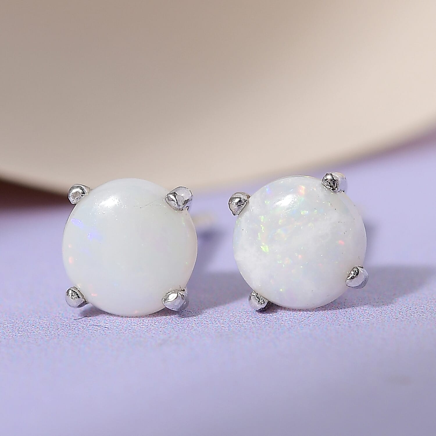 Australian Opal Solitaire Stud Earrings in Platinum Over Sterling Silver 0.65 ctw