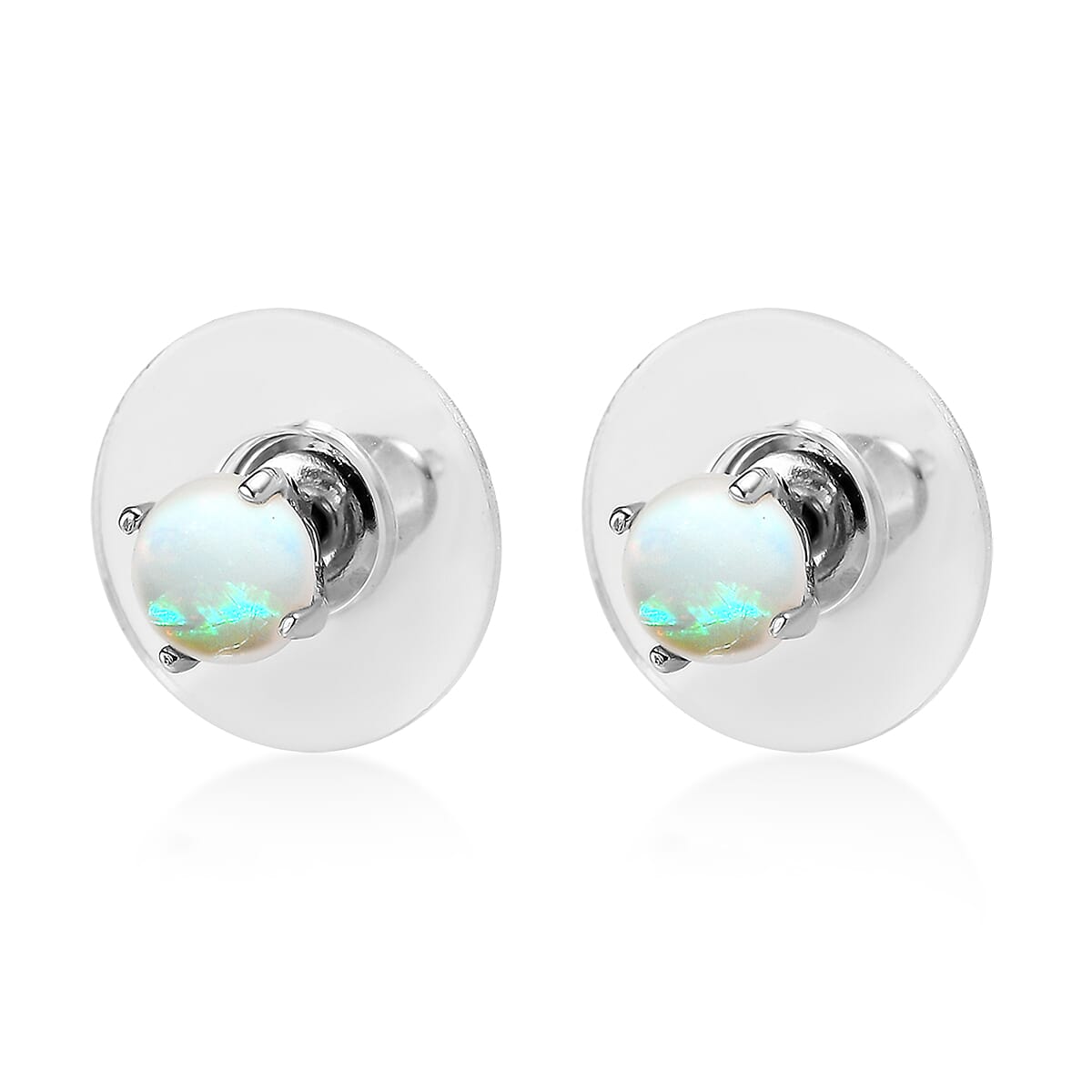 Australian Opal Solitaire Stud Earrings in Platinum Over Sterling Silver 0.65 ctw