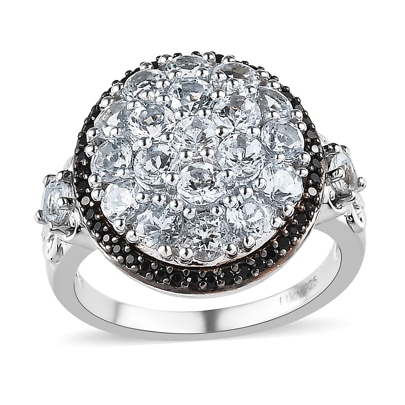 Brazilian Goshenite and Thai Black Spinel Cluster Ring in Platinum Over Sterling Silver (Size 10.0) 2.50 ctw