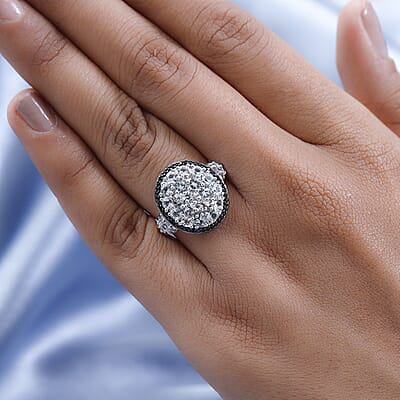 Brazilian Goshenite and Thai Black Spinel Cluster Ring in Platinum Over Sterling Silver (Size 10.0) 2.50 ctw