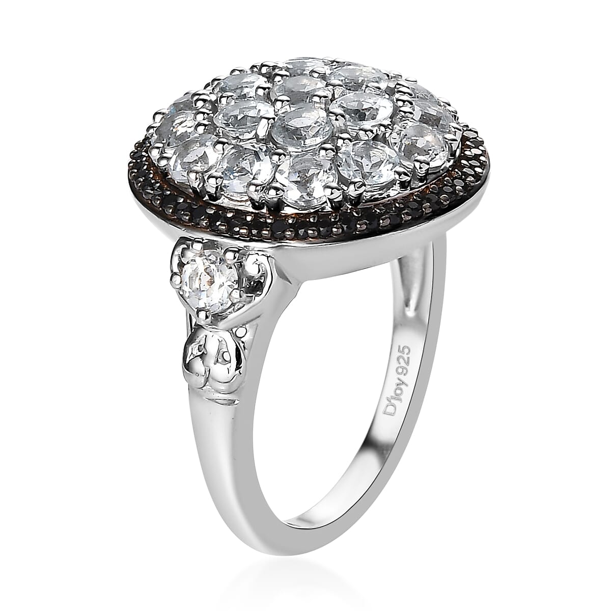 Brazilian Goshenite and Thai Black Spinel Cluster Ring in Platinum Over Sterling Silver (Size 10.0) 2.50 ctw