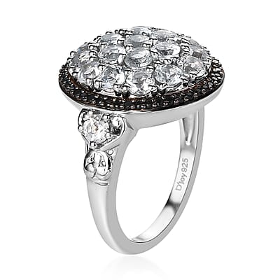 Brazilian Goshenite and Thai Black Spinel Cluster Ring in Platinum Over Sterling Silver (Size 10.0) 2.50 ctw