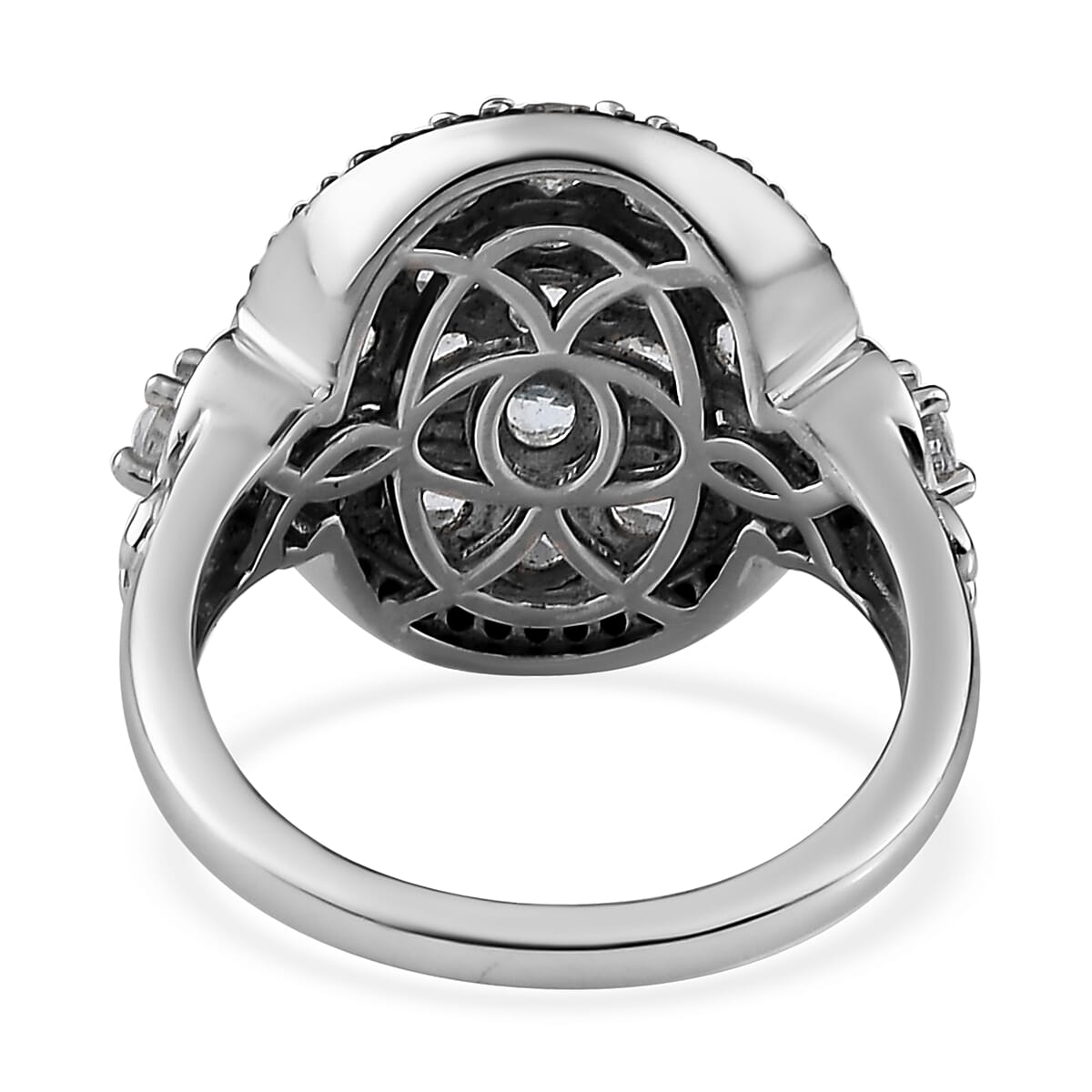 Brazilian Goshenite, Natural Thai Black Spinel Cluster Ring in Platinum Over Sterling Silver (Size 6.0) 2.50 ctw image number 4