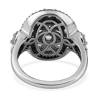 Brazilian Goshenite and Thai Black Spinel Cluster Ring in Platinum Over Sterling Silver (Size 10.0) 2.50 ctw