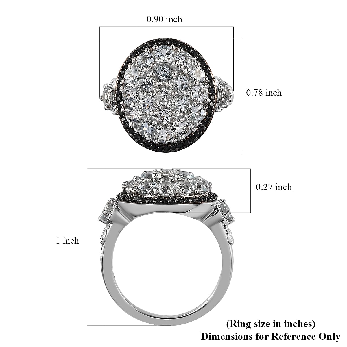 Brazilian Goshenite and Thai Black Spinel Cluster Ring in Platinum Over Sterling Silver (Size 10.0) 2.50 ctw