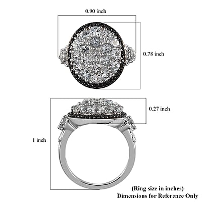 Brazilian Goshenite and Thai Black Spinel Cluster Ring in Platinum Over Sterling Silver (Size 10.0) 2.50 ctw