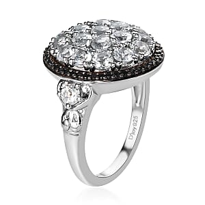 Brazilian Goshenite and Thai Black Spinel Cluster Ring in Platinum Over Sterling Silver (Size 8.0) 2.50 ctw