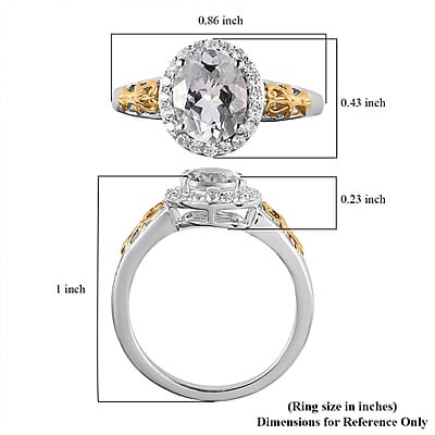 Brazilian Goshenite and White Zircon Halo Ring in Vermeil Yellow Gold and Platinum Over Sterling Silver (Size 10.0) 1.90 ctw