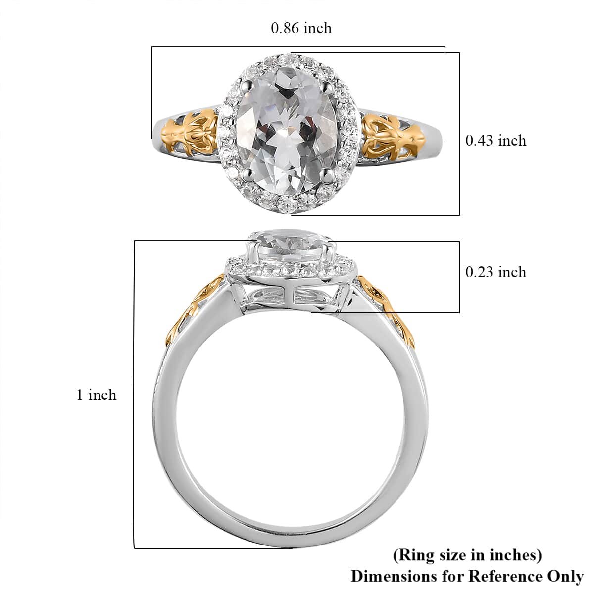 Brazilian Goshenite and White Zircon Halo Ring in Vermeil Yellow Gold and Platinum Over Sterling Silver (Size 7.0) 1.90 ctw image number 5