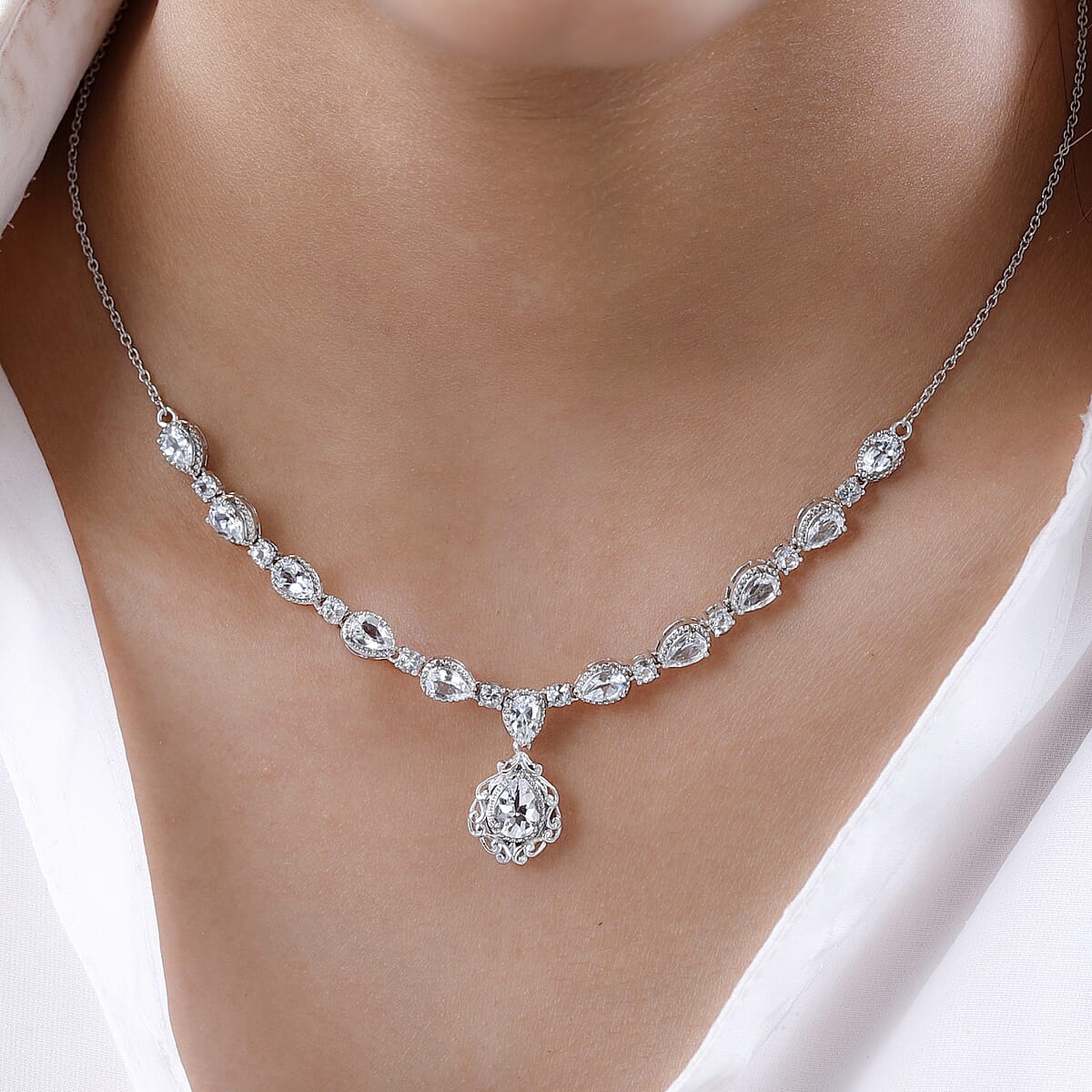 Brazilian Goshenite Necklace 18 Inches in Platinum Over Sterling Silver 5.60 ctw image number 2