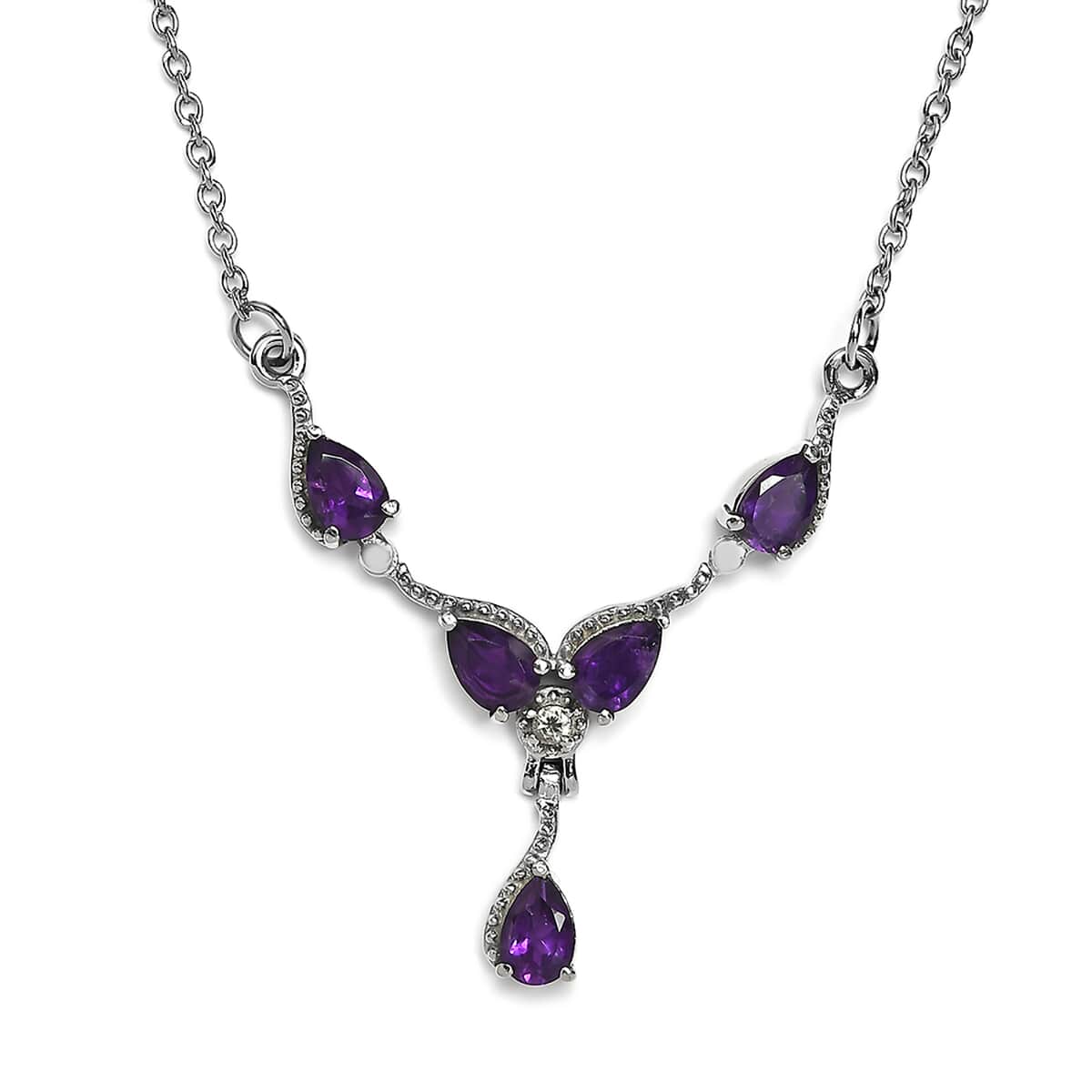 Amethyst, White Zircon Necklace (20 Inches) in Stainless Steel 1.85 ctw , Tarnish-Free, Waterproof, Sweat Proof Jewelry image number 0