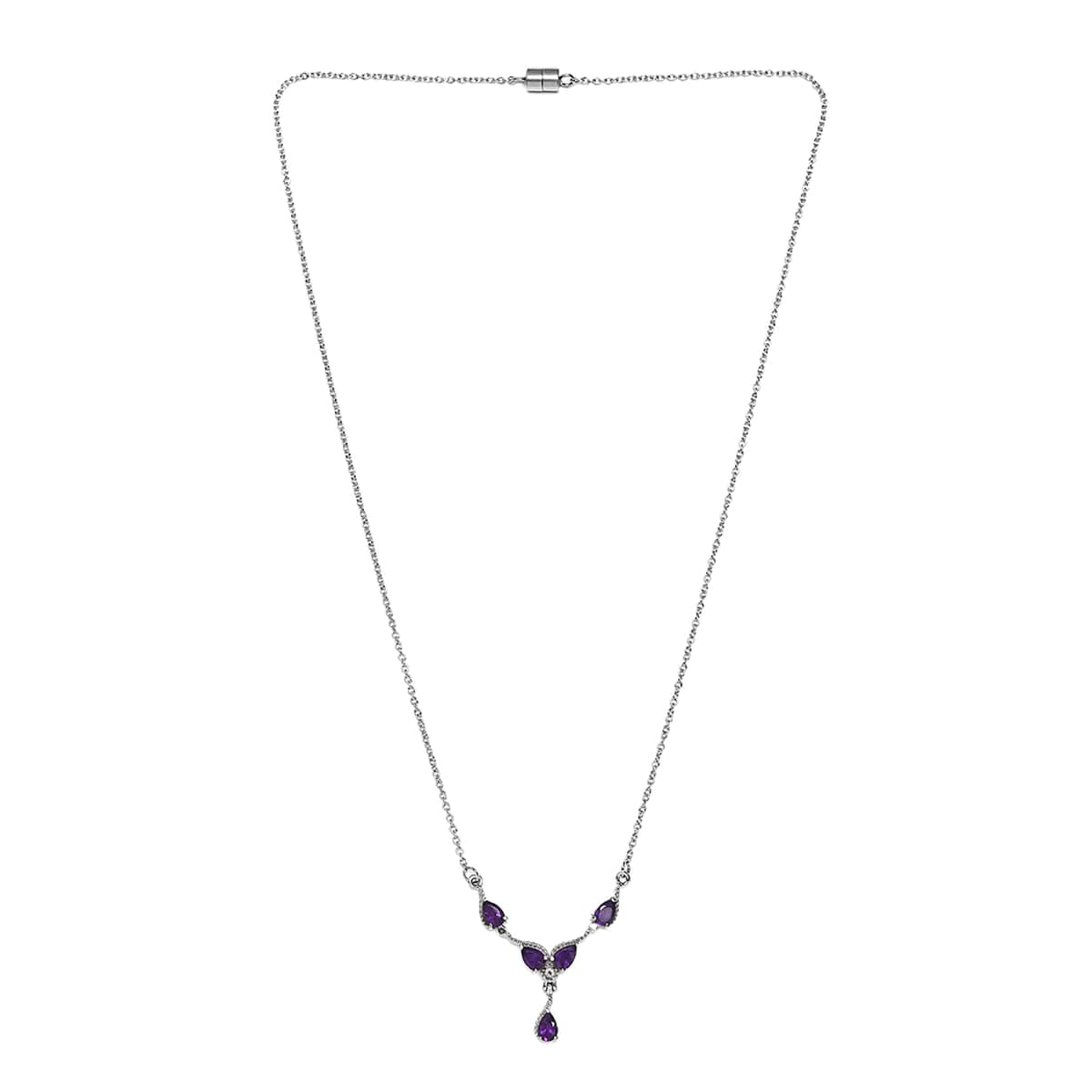 Amethyst and Natural White Zircon Necklace 20 Inches in Stainless Steel 1.85 ctw image number 3