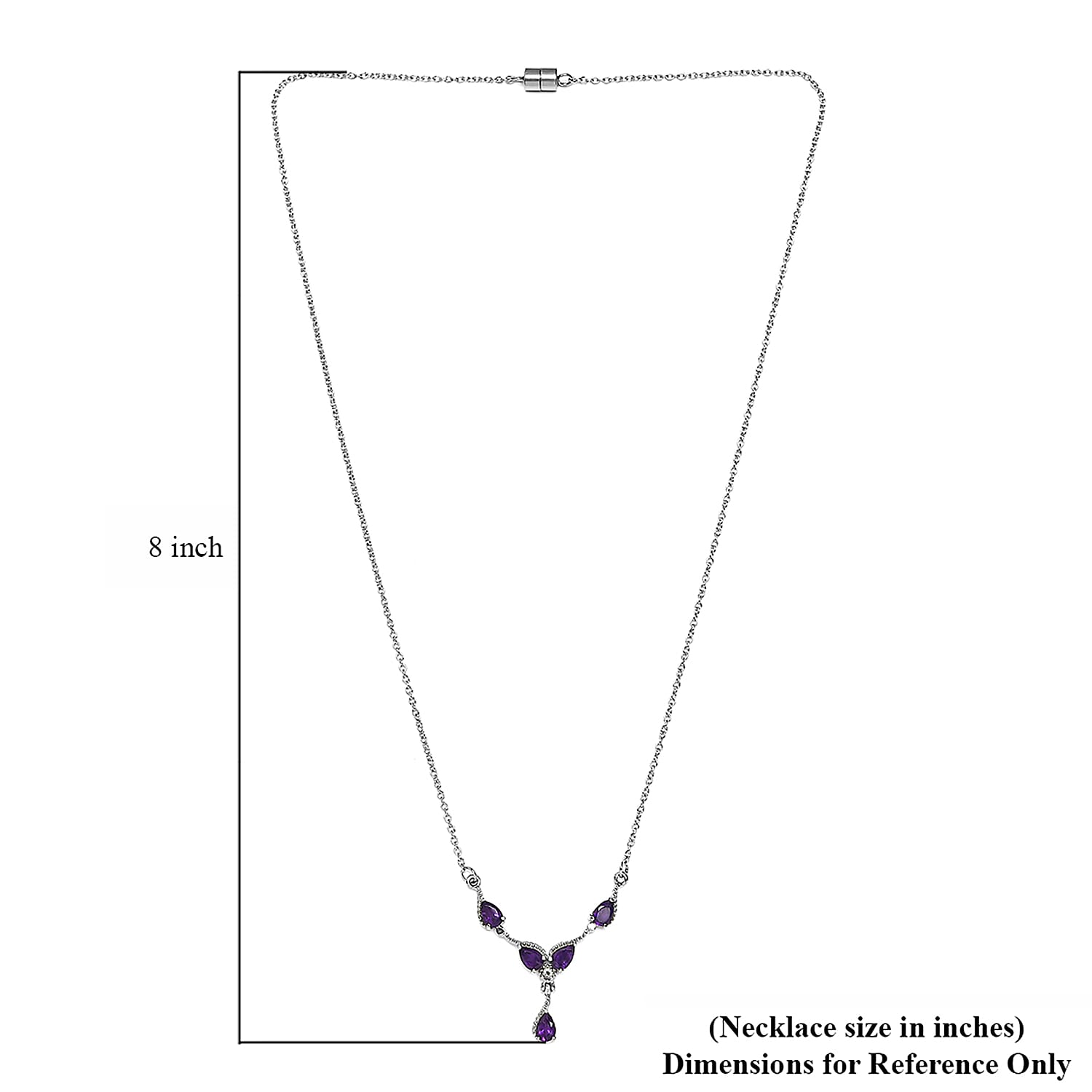 Amethyst, White Zircon Necklace (20 Inches) in Stainless Steel 1.85 ctw , Tarnish-Free, Waterproof, Sweat Proof Jewelry