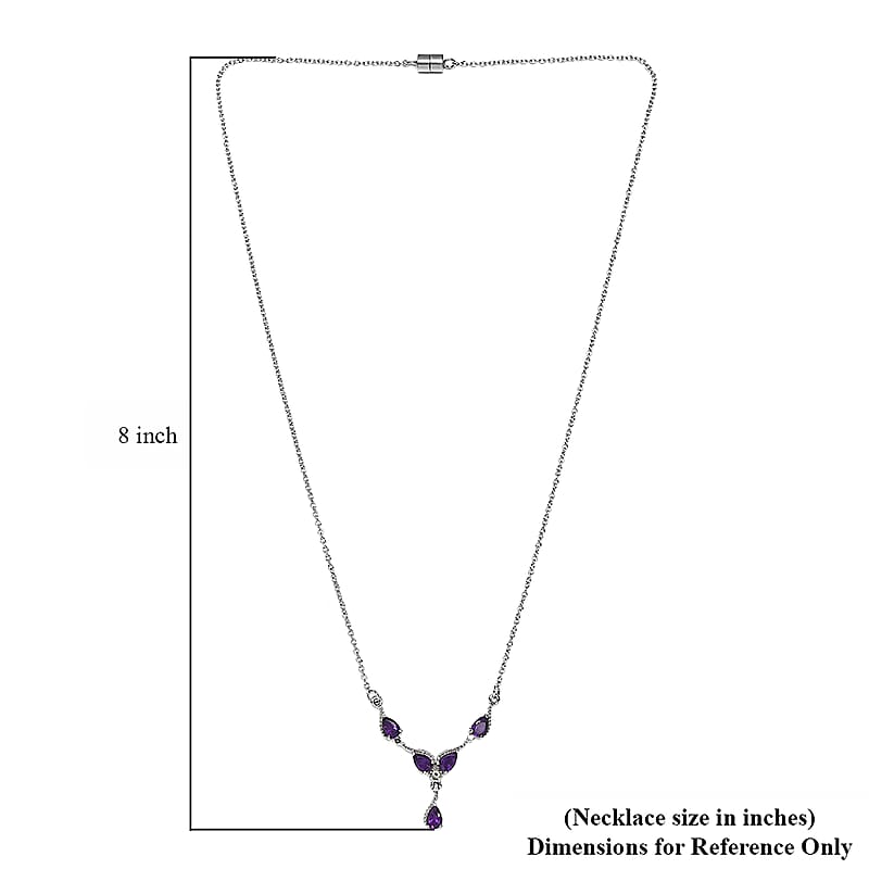 Amethyst, White Zircon Necklace (20 Inches) in Stainless Steel 1.85 ctw , Tarnish-Free, Waterproof, Sweat Proof Jewelry