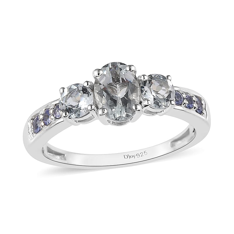 Premium Brazilian Goshenite and Tanzanite Ring in Platinum Over Sterling Silver (Size 10.0) 1.25 ctw