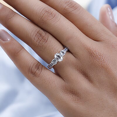 Premium Brazilian Goshenite and Tanzanite Ring in Platinum Over Sterling Silver (Size 10.0) 1.25 ctw