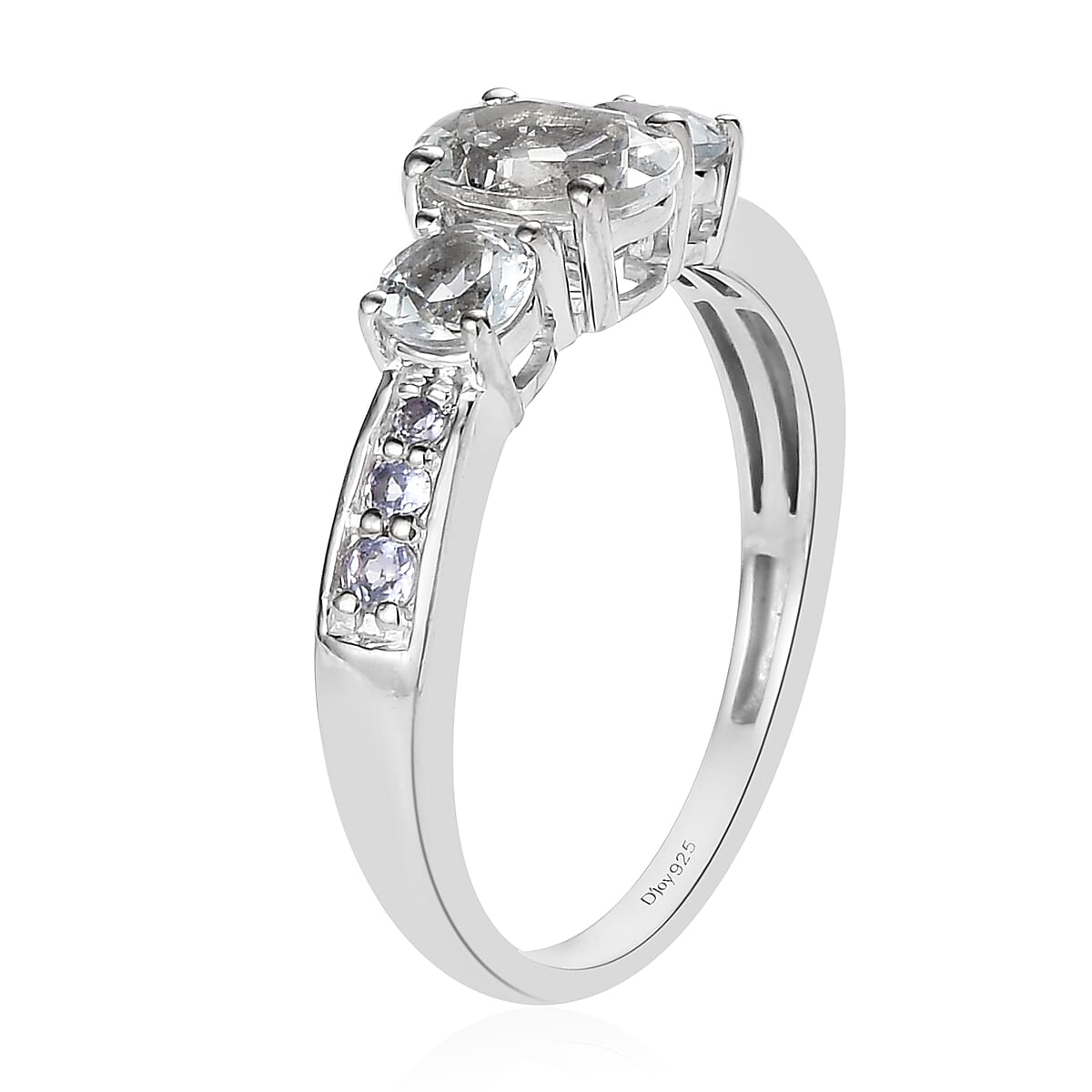 Premium Brazilian Goshenite and Tanzanite Ring in Platinum Over Sterling Silver (Size 10.0) 1.25 ctw