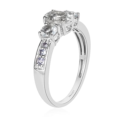 Premium Brazilian Goshenite and Tanzanite Ring in Platinum Over Sterling Silver (Size 10.0) 1.25 ctw