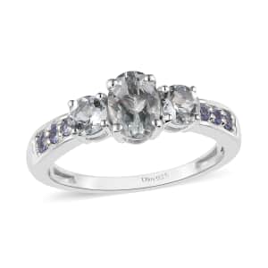 Premium Brazilian Goshenite and Tanzanite Ring in Platinum Over Sterling Silver (Size 5.0) 1.25 ctw