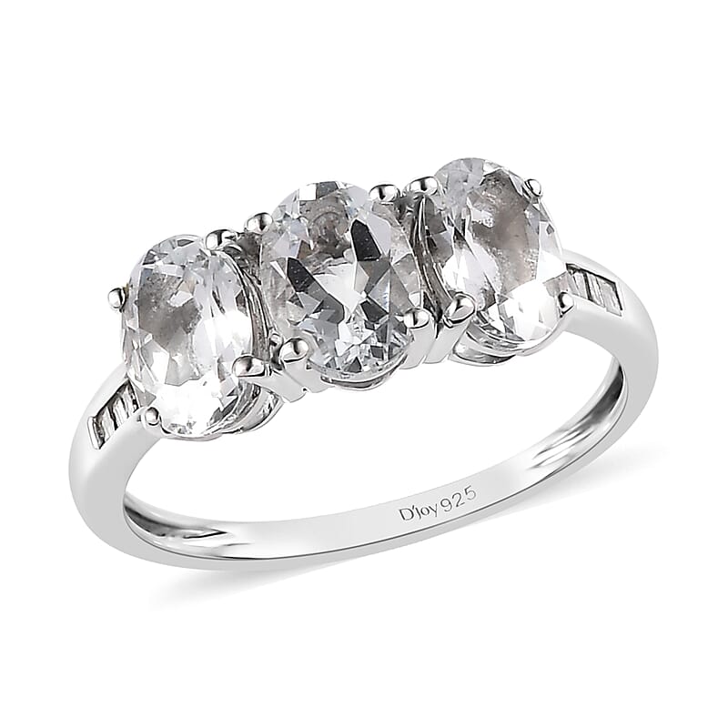 Premium Brazilian Goshenite and Diamond 3 Stone Ring in Platinum Over Sterling Silver (Size 10.0) 2.00 ctw